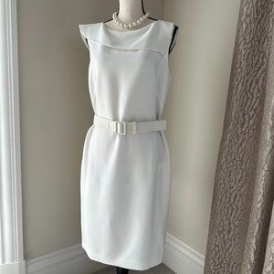 NWT Lafayette 148 New York White Belted Dress I Size 8